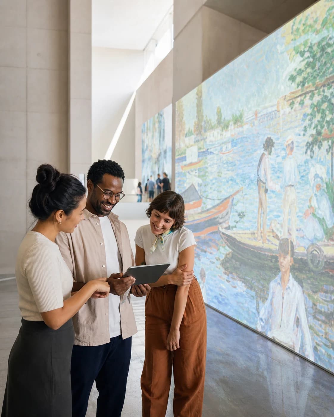 Visitors exploring technology in a bright gallery