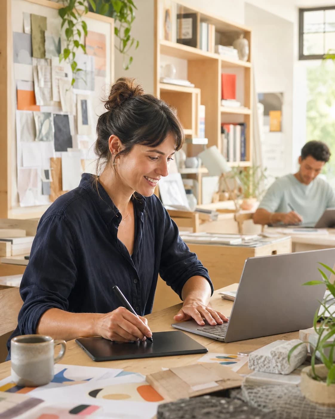 A designer enjoying technology in a creative studio