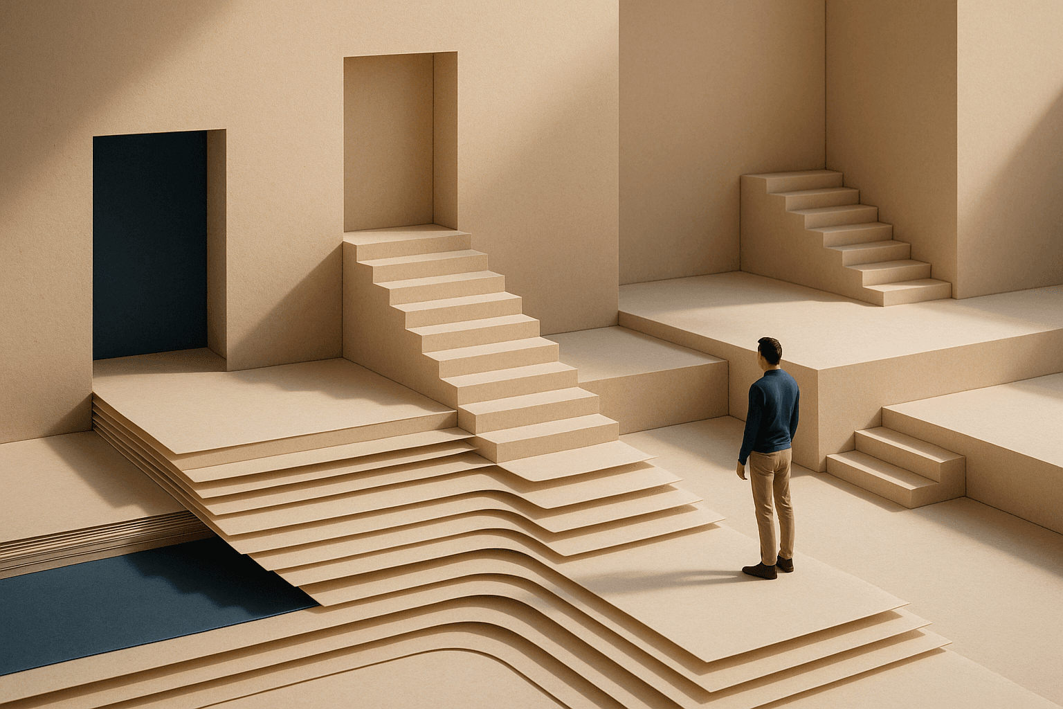 Architectural forms suggesting a clear, organised journey through citizenship applications